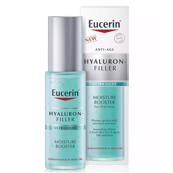 Eucerine Hyaluron-Filler Moisture Booster Ultra Light 30 ml ไฮยาลูรอน เฟิร์สซีรั่มเนื้อเจลใสมอบและล็อคความชุ่มชื้นให้ผิวได้ยาวนานถึง 24 ชม.ให้หน้าเด้ง ผิวอิ่มฟูเปล่งปลั่ง